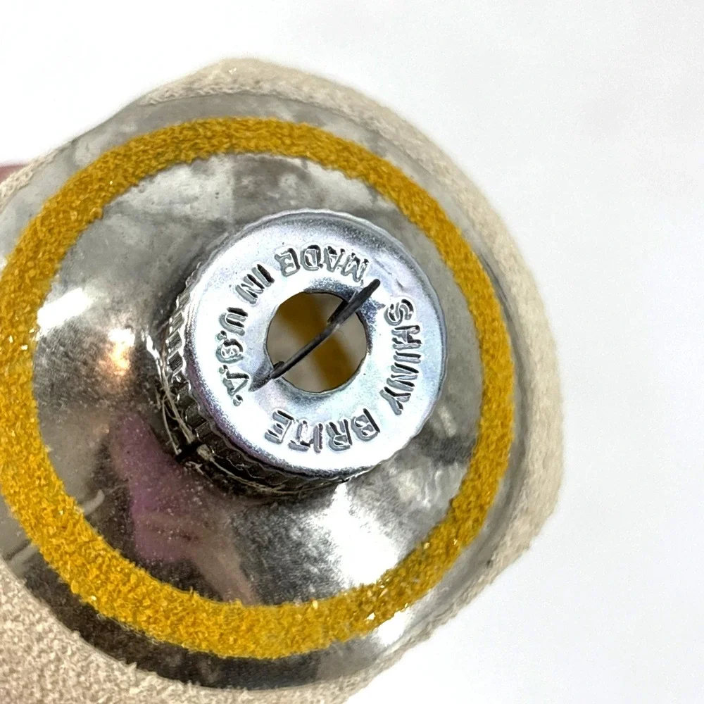 Vintage Shiny Brite White & Gold‎ Glitter Double Indent Glass Ornament
